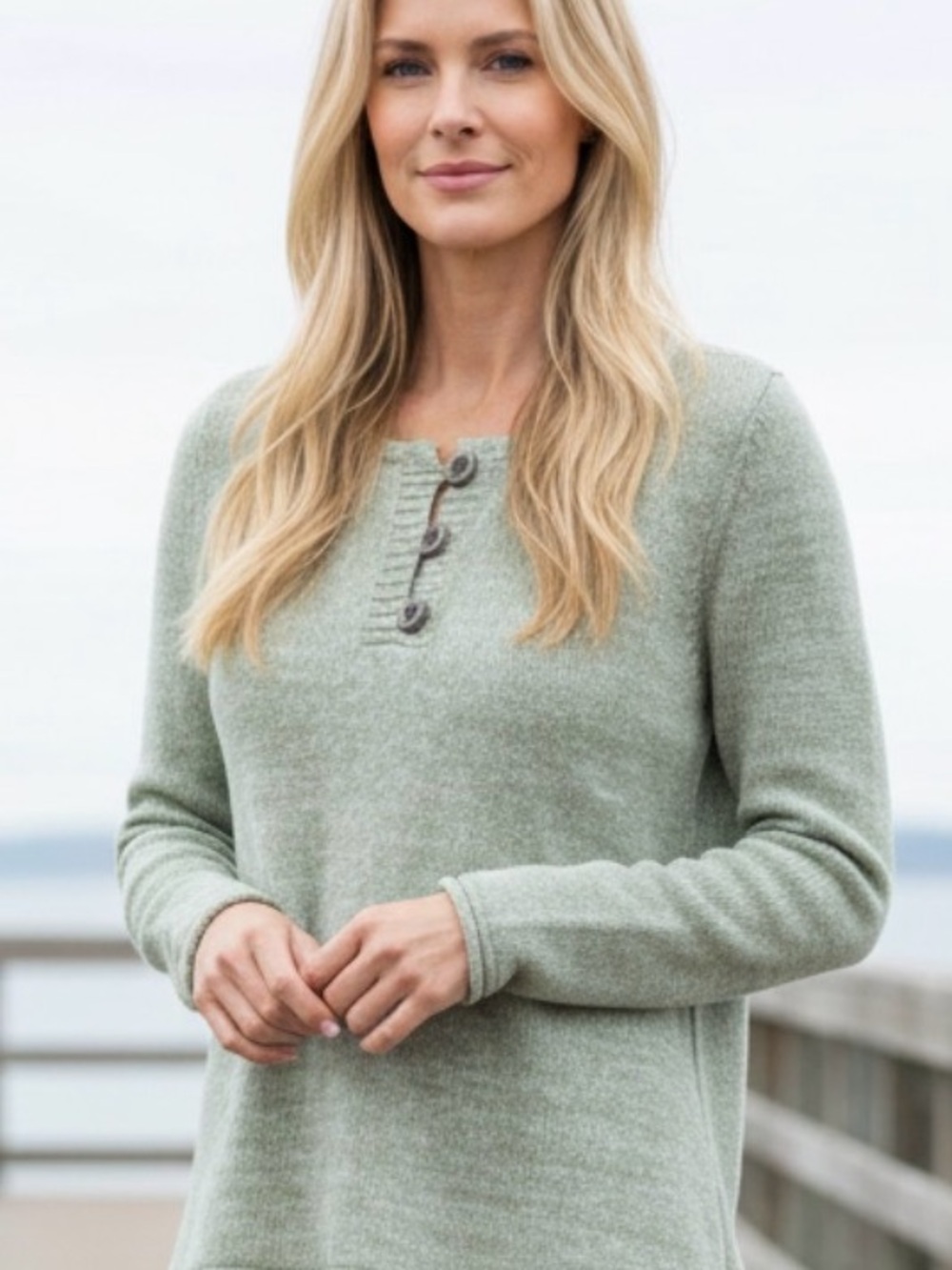 Eddie Bauer | Light Green Cotton Knit Marbled Pull Over Sweater | Medium